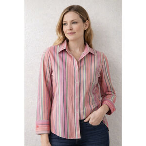 Talbots Wrinkle Resistant Pink Stripe Button Down Blouse Women’s Size 4